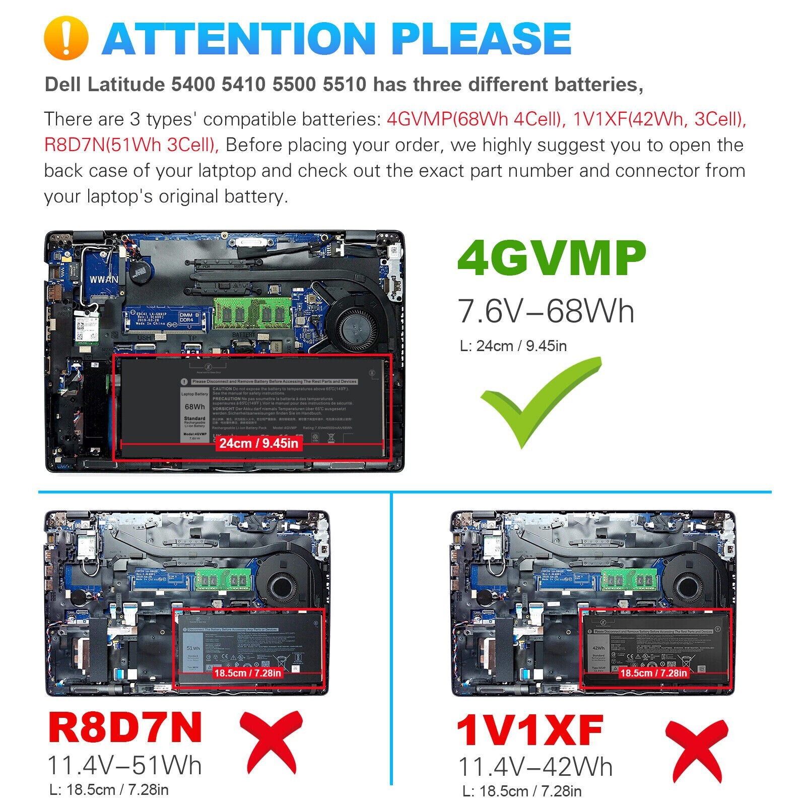 4GVMP Battery For Dell Latitude 5400 5500 Precision 3540 9JRYT C5GV2 Laptop 68Wh