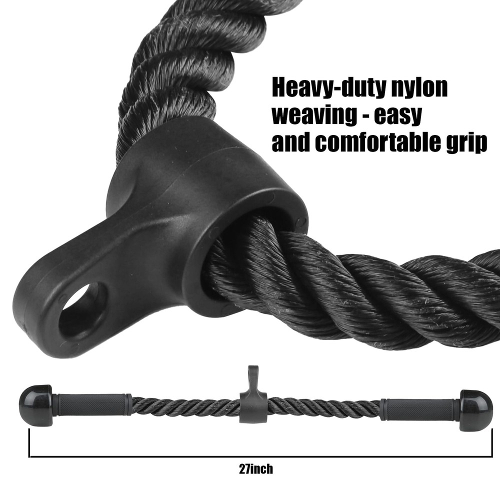 Tricep Rope Cable Attachment for Gym Rope Pull-Down Attachment with Rubber Ha...