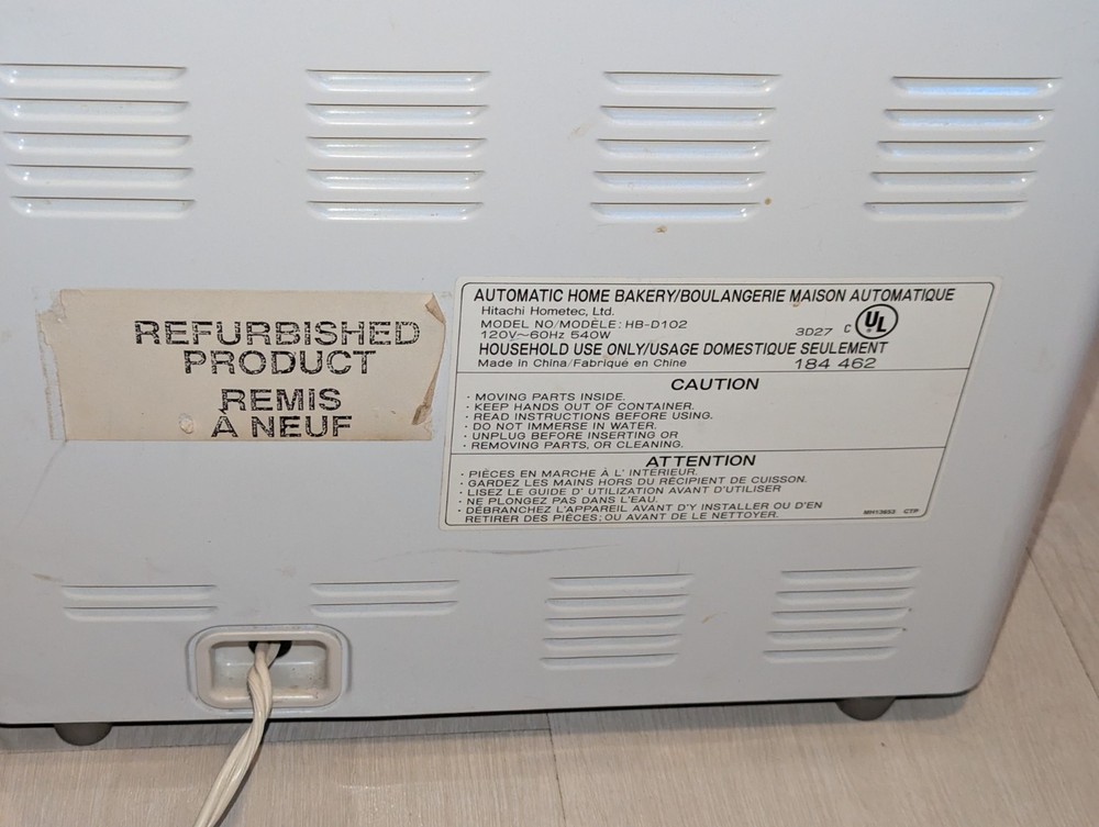 Hitachi Automatic Home Bakery Bread Maker Machine HB-D102 Tested Refurbished