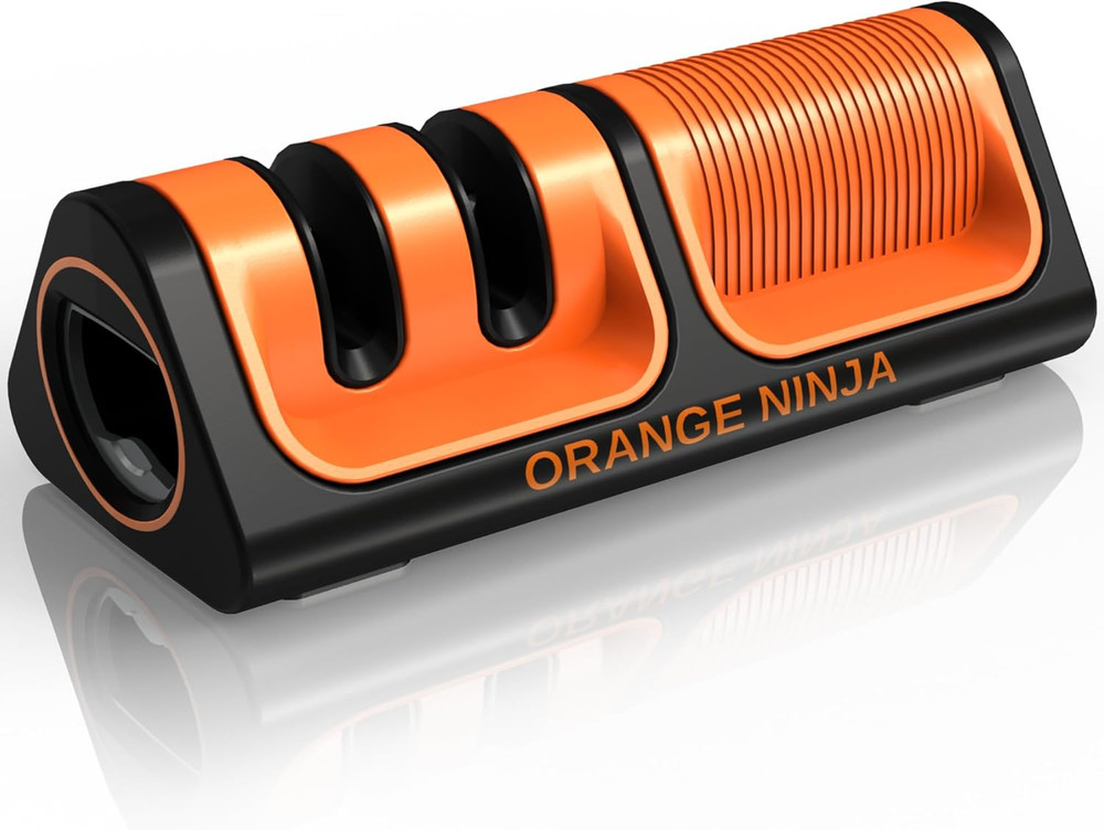 Orange Ninja Mini Knife Sharpener - Coarse & Fine Blade Sharpener, Sharpening Sy