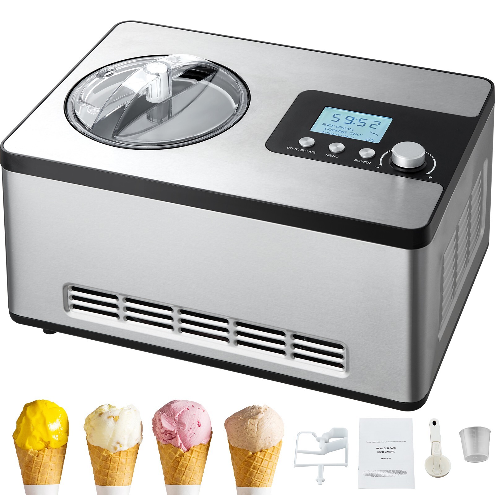 2Qt Automatic Ice Cream Maker Yogurt Gelato Machine 3 Modes LCD Display & Timer