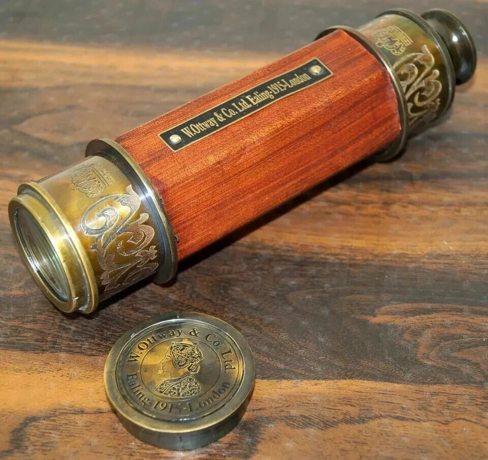 Antique Replica Tabletop Brass Telescope & Compass