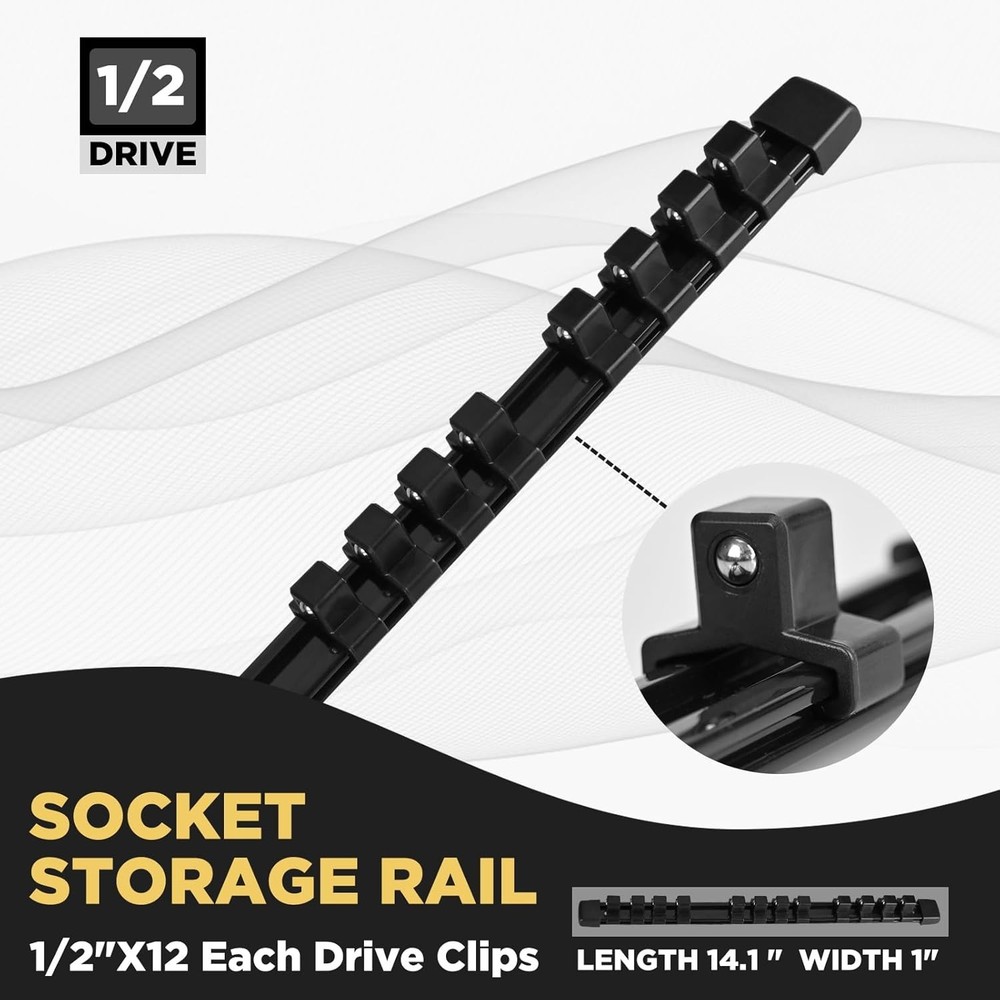 Compact Black Socket Holder Kit - 1/2-Inch Drive with Spring Loaded Clips