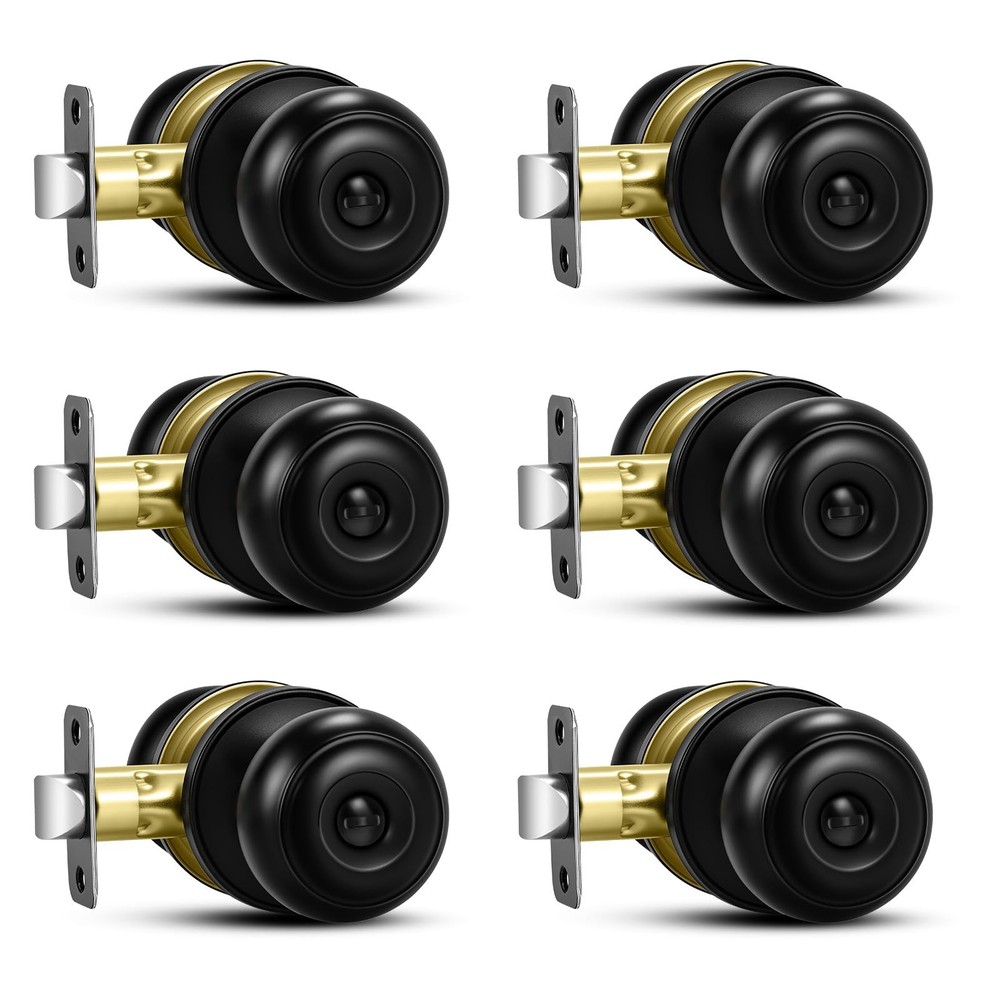 Plustool 6 Pack Matte Black Door Knobs, Privacy Knob with