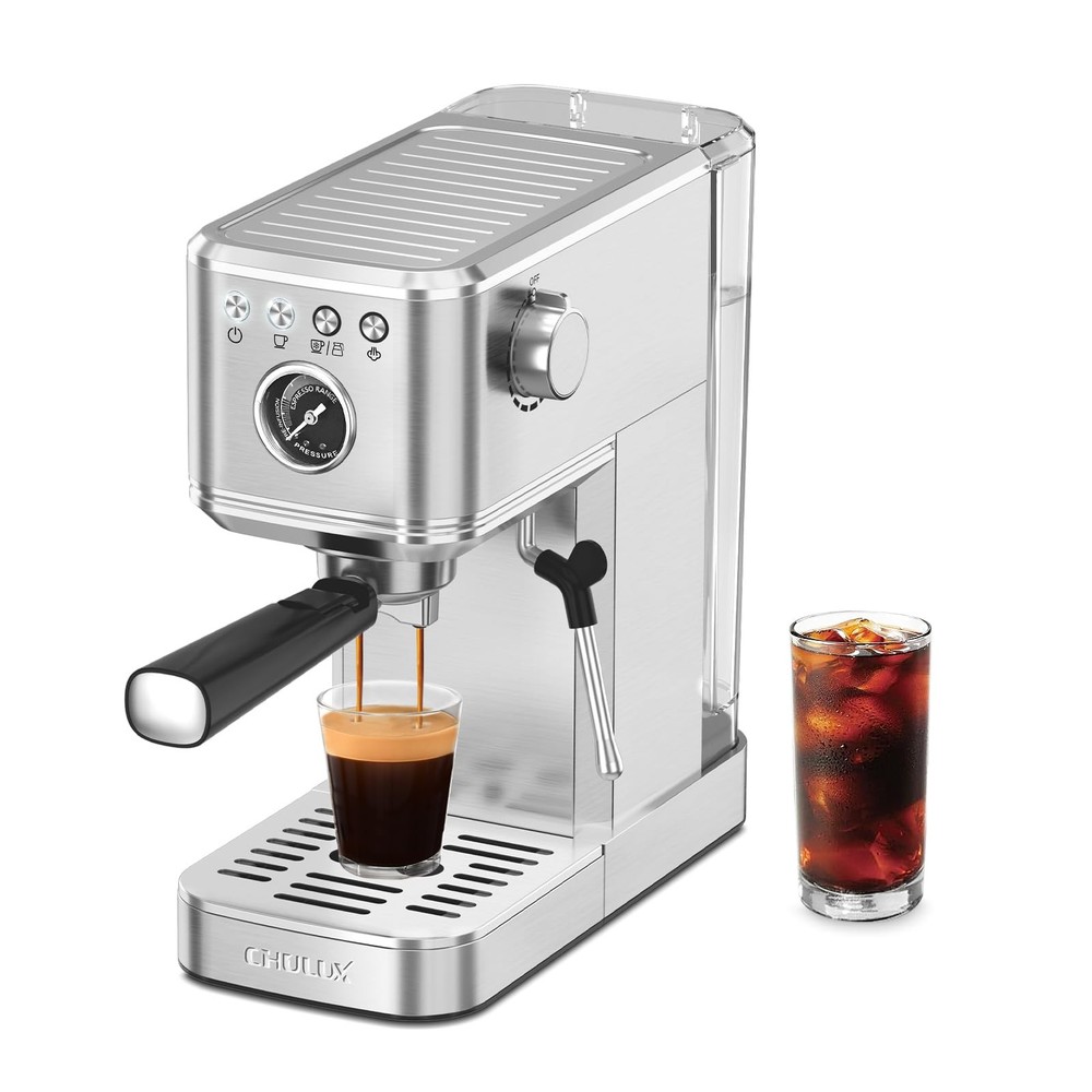 CHULUX Elite Espresso Machine 20 Bar, Compact Medium, Sterling Silver