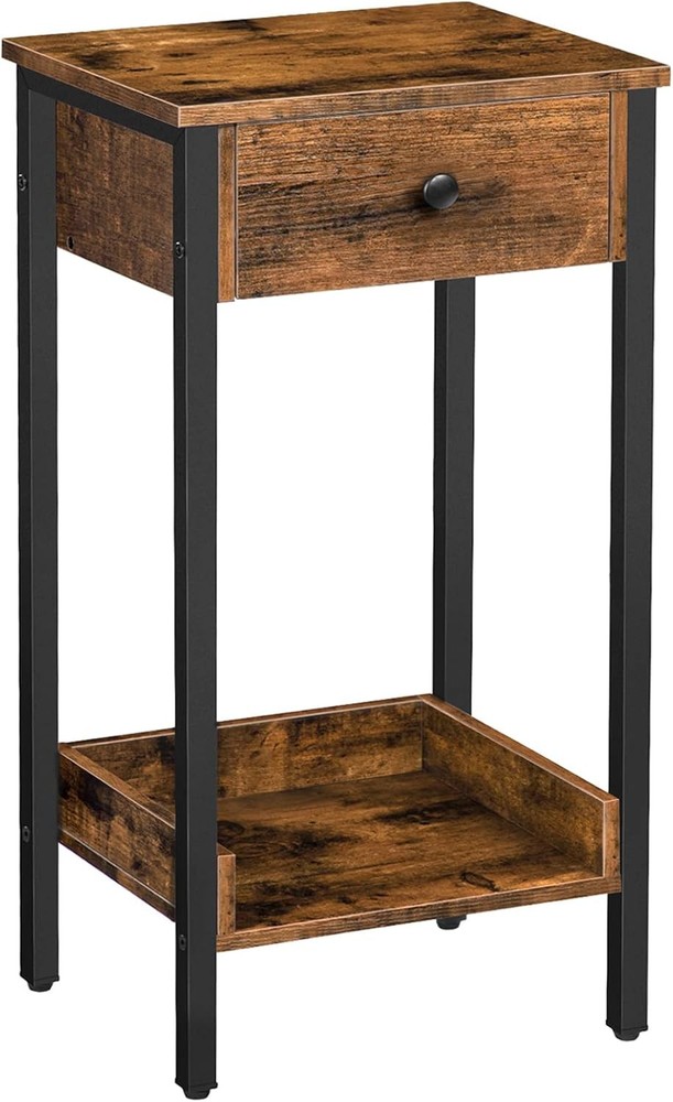 Tall End Table Nightstand Industrial Side Table W/ Drawer & Storage Shelf Study
