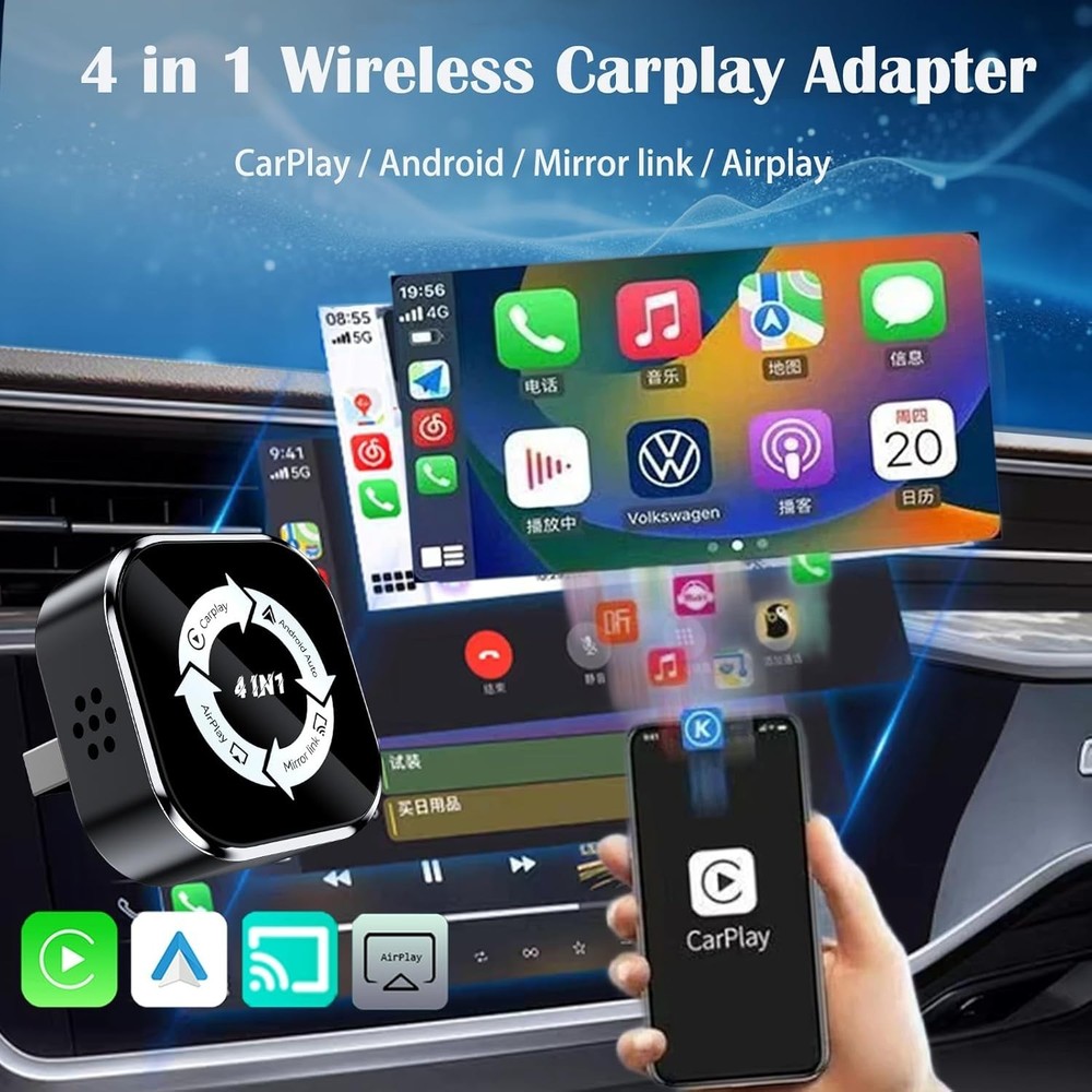 2026 Plug & Play Wireless CarPlay/Android Auto Adapter - Airplay Mirror Link