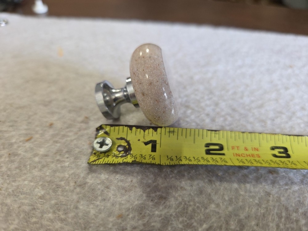 1.25 inch beige stone round cabinet knobs satin nickel base