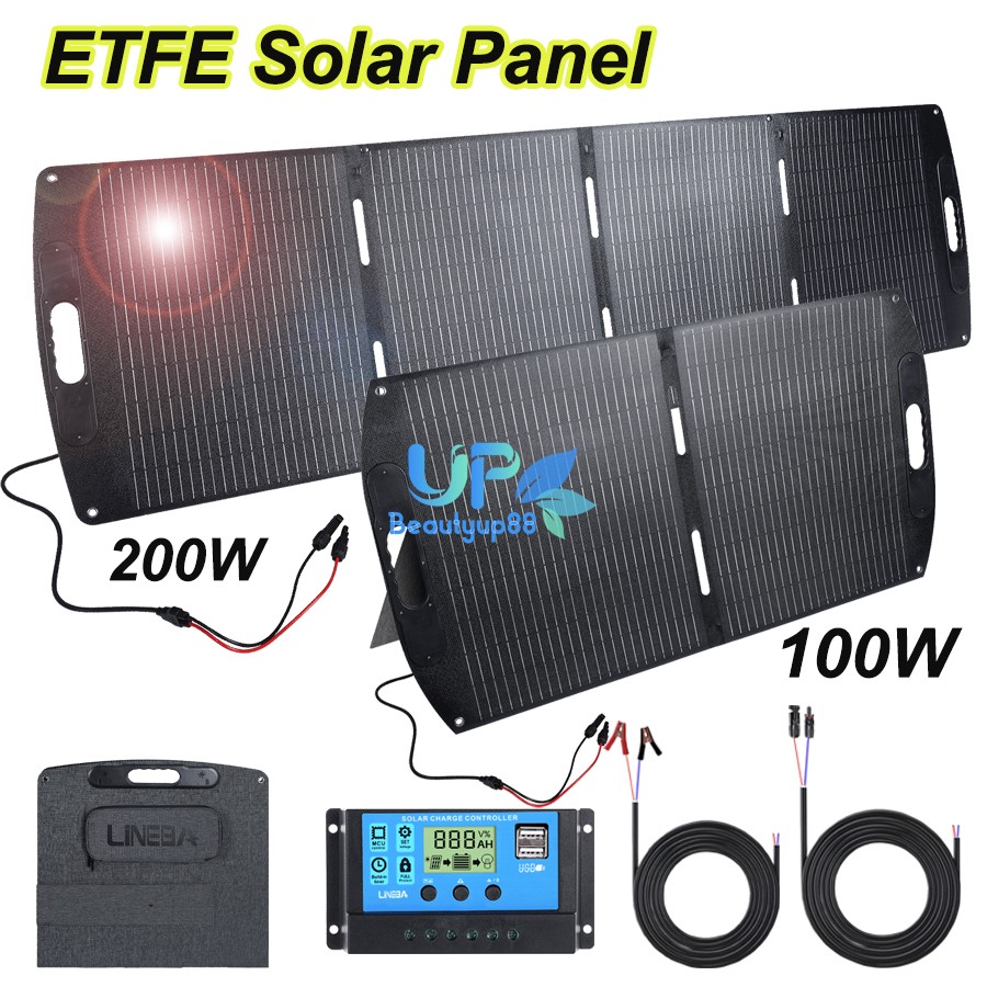 Foldable ETFE 100W 200W Solar Panel w/ Controller For Power Station RV Off Grid