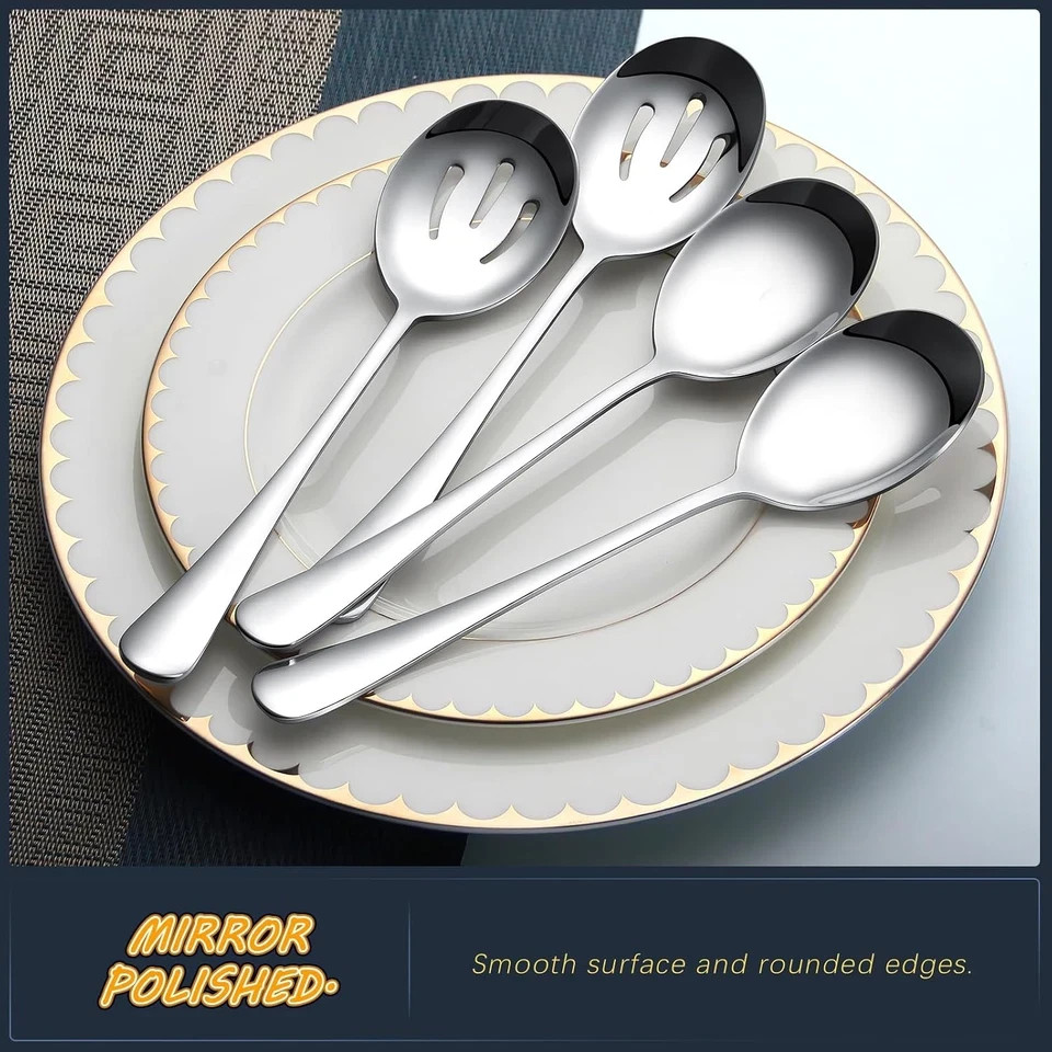 4-Piece Serving Spoon Set - Includes 2 Serving Spoons and 2 Slotted Spoons, Larg