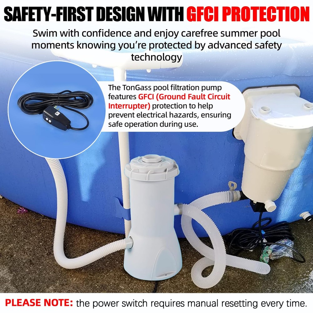 800 GPH Pool Filter Pump for above Ground Pools, Powerful Circulation System wit