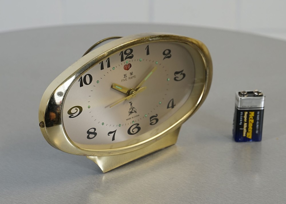 old Five Rams table clock alarm office clock desk clock manual winding vintag...