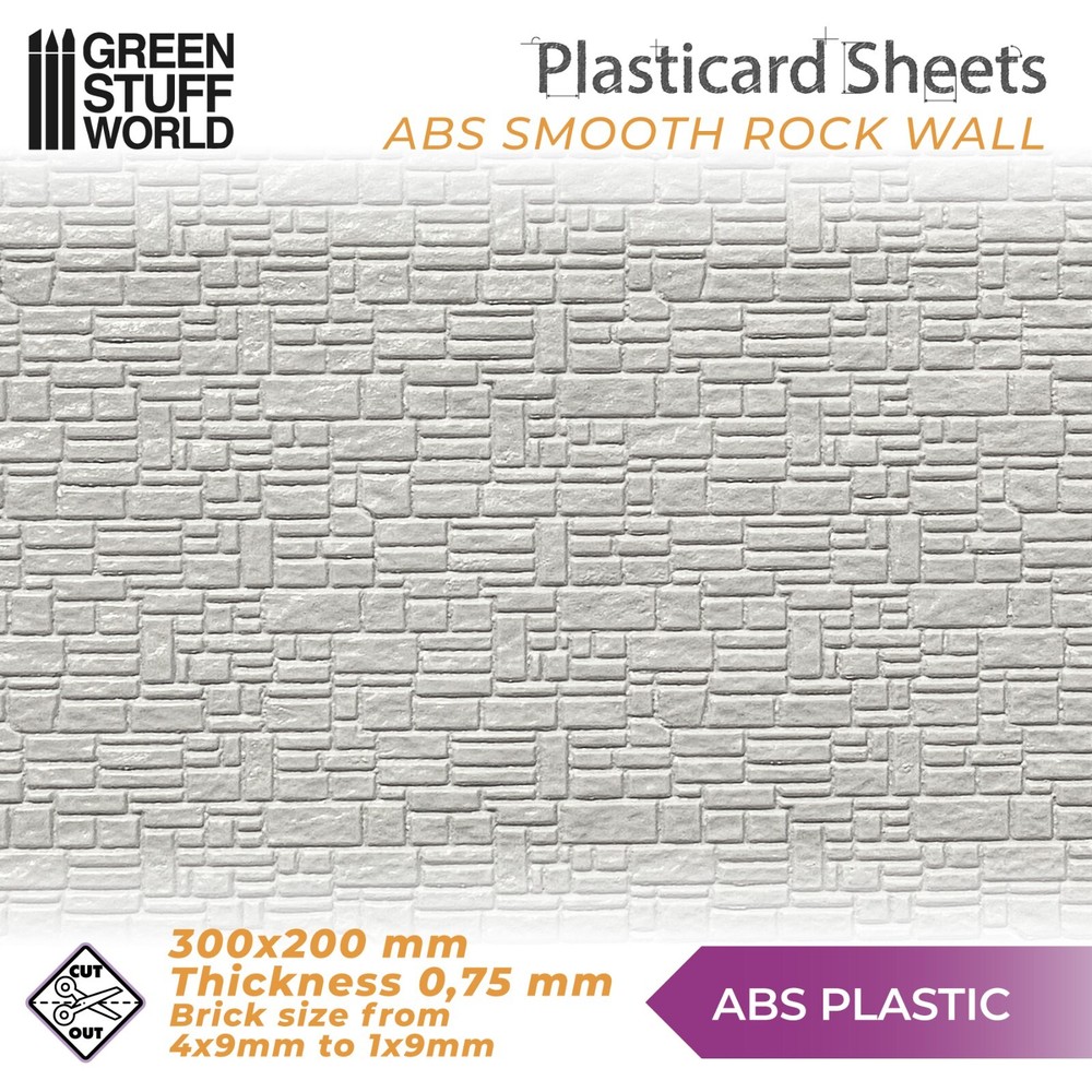 ABS Embossed White Plasticard - SMOOTH ROCK WALL - Styrene Plastic Sheets HIPS