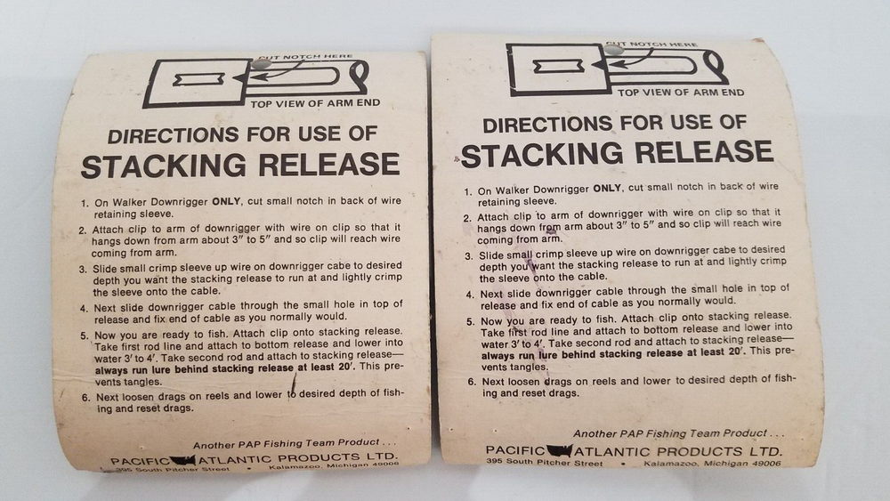 2 Walker stacking downrigger releases