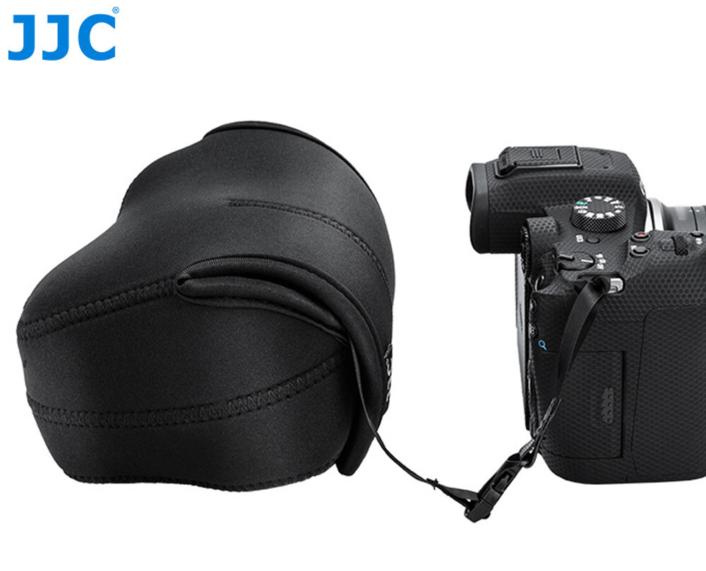JJC Black Neoprene Pouch Camera Case Canon EOS R7 R10 +RF-S 18-45mm Lens