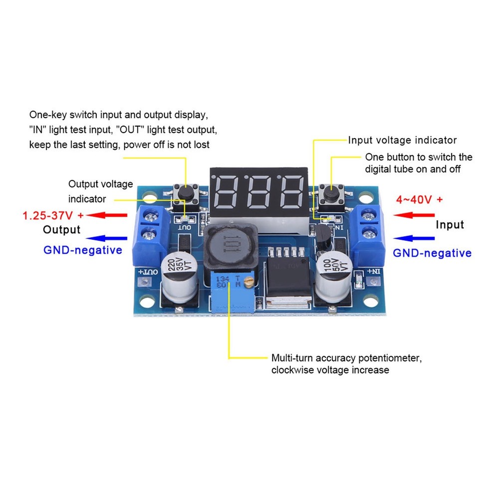Converter Module with Digital Voltmeter Input 2.5-40V Output 1.25-37V 3A