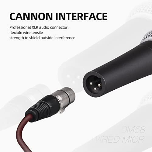 Wired Dynamic Microphone, Cardioid Dynamic Vocal Handheld Mic with Mic Clips,