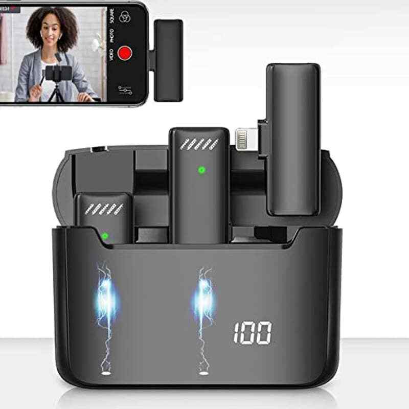 2-Pack Wireless Microphone for iPhone with Charging Case for iPhone/iPad