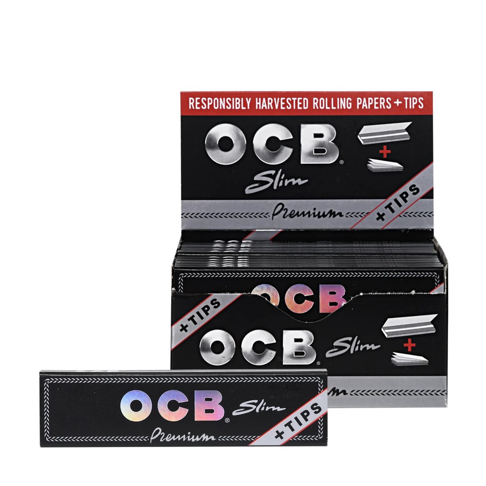 OCB Premium Slim Rolling Papers + Tips - 10 Packs