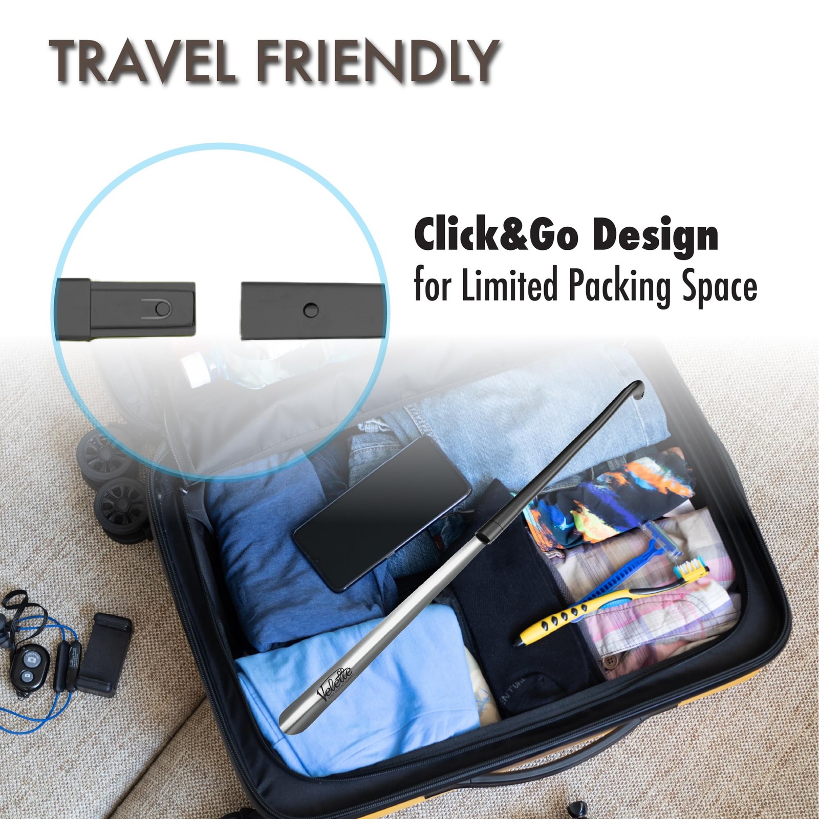 Velette Metal Shoe Horn Long Handle for Seniors - 30" Extra X-Large, Black