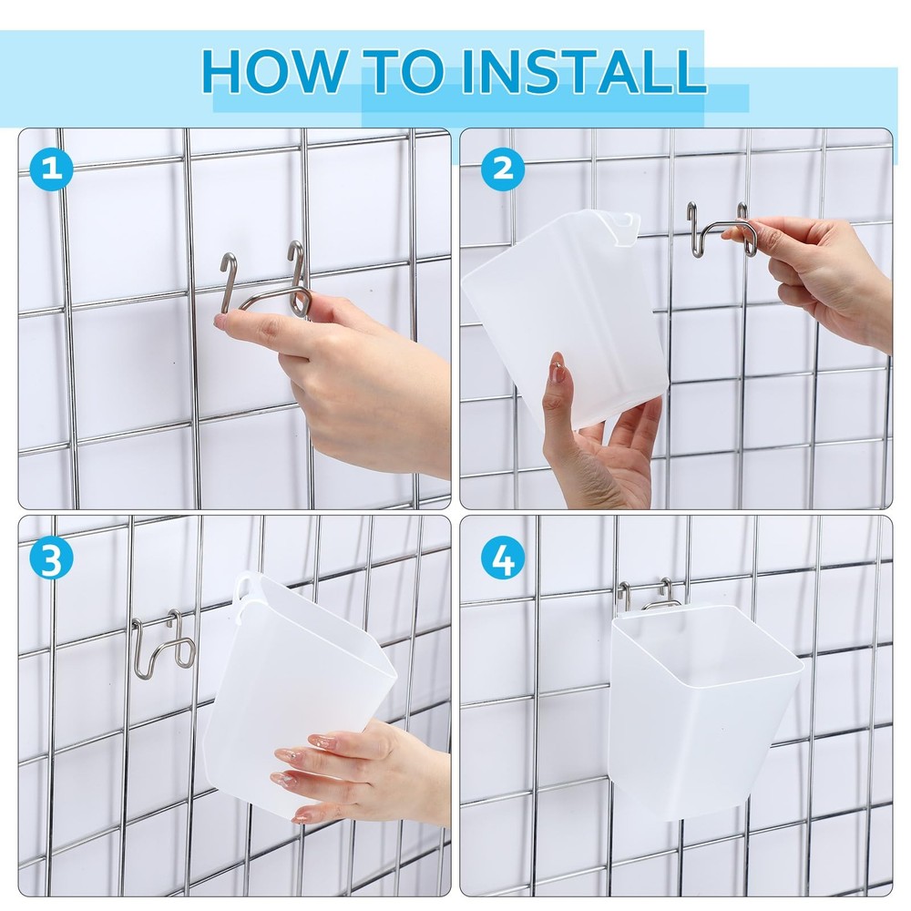 6 Pack Large Gridwall Cups Gridwall Storage Bin with Hooks Hanging Baskets Sq...