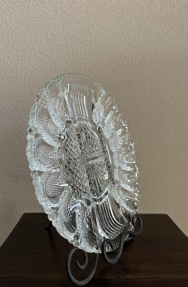 Vintage L.E. Smith Glass Deviled Egg & Relish Plate w/ Pineapple Pattern-EUC