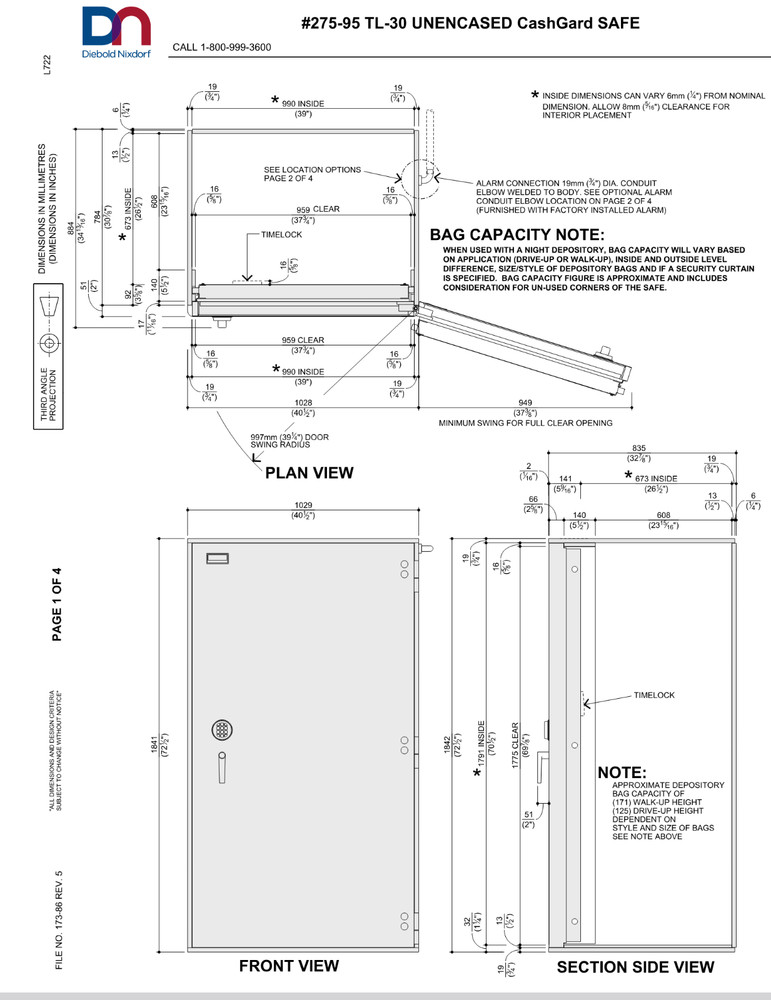 Diebold CashGuard Safe TL-30 Model. 275-95