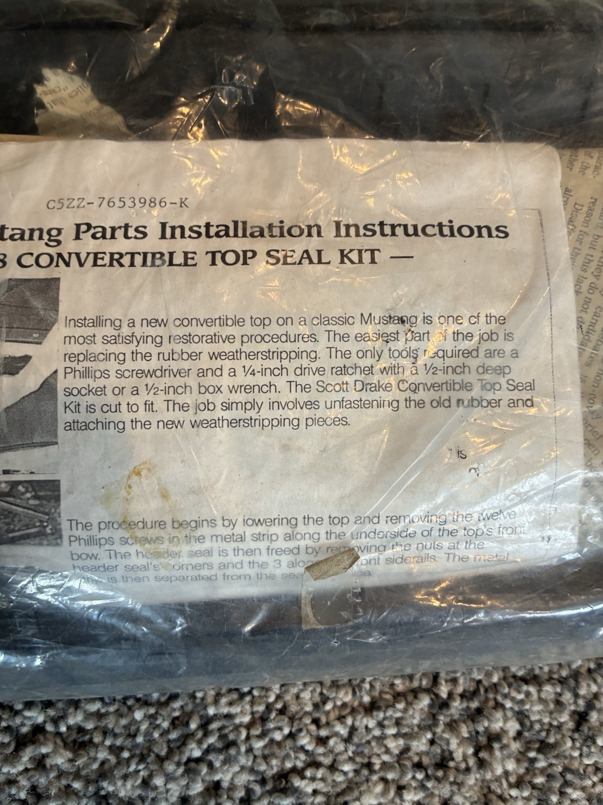 1965 1966 1967 1968 Mustang Scott Drake Convertible Top Seal Kit C5ZZ-7653986-K