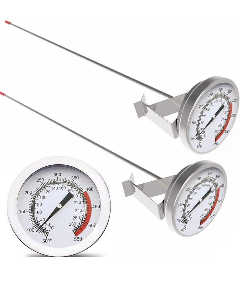 16" Long Stem Deep Fry Thermometer with Clamp (2 Pack)