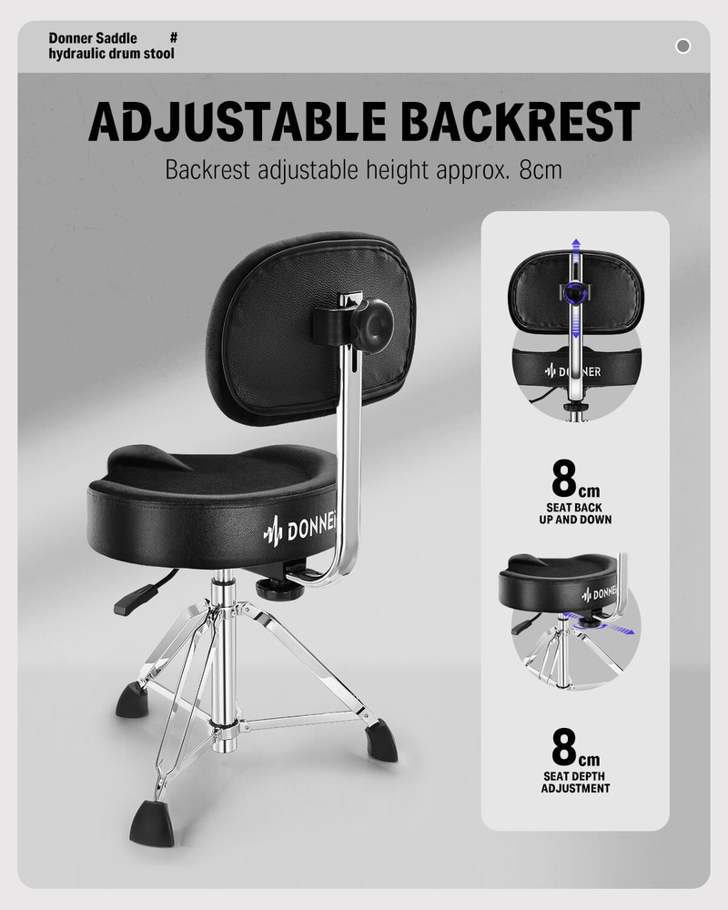 Donner Drum Throne With Backrest Motorcycle Style Stool Stable Adjustable Height
