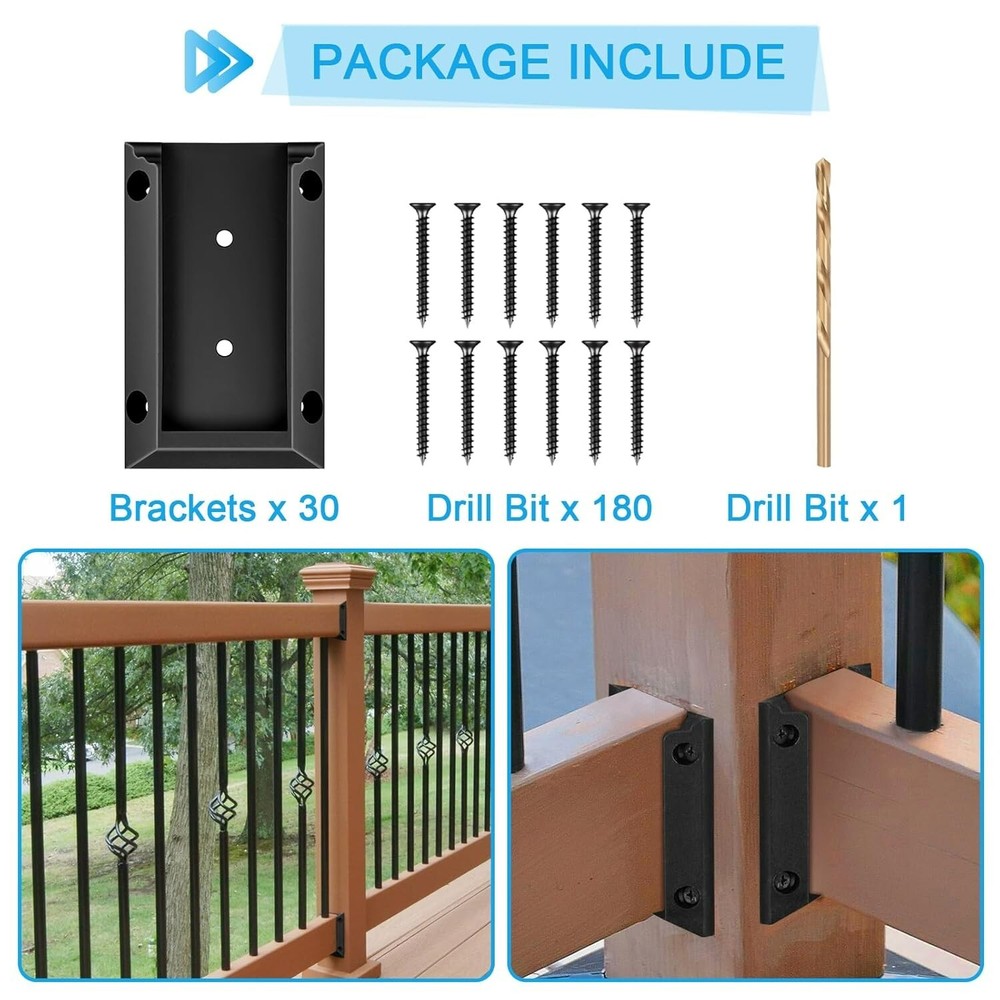 30PCS Deck Railing Bracket Connectors for 2x4 Railing Wood Post, 180PCS Screws