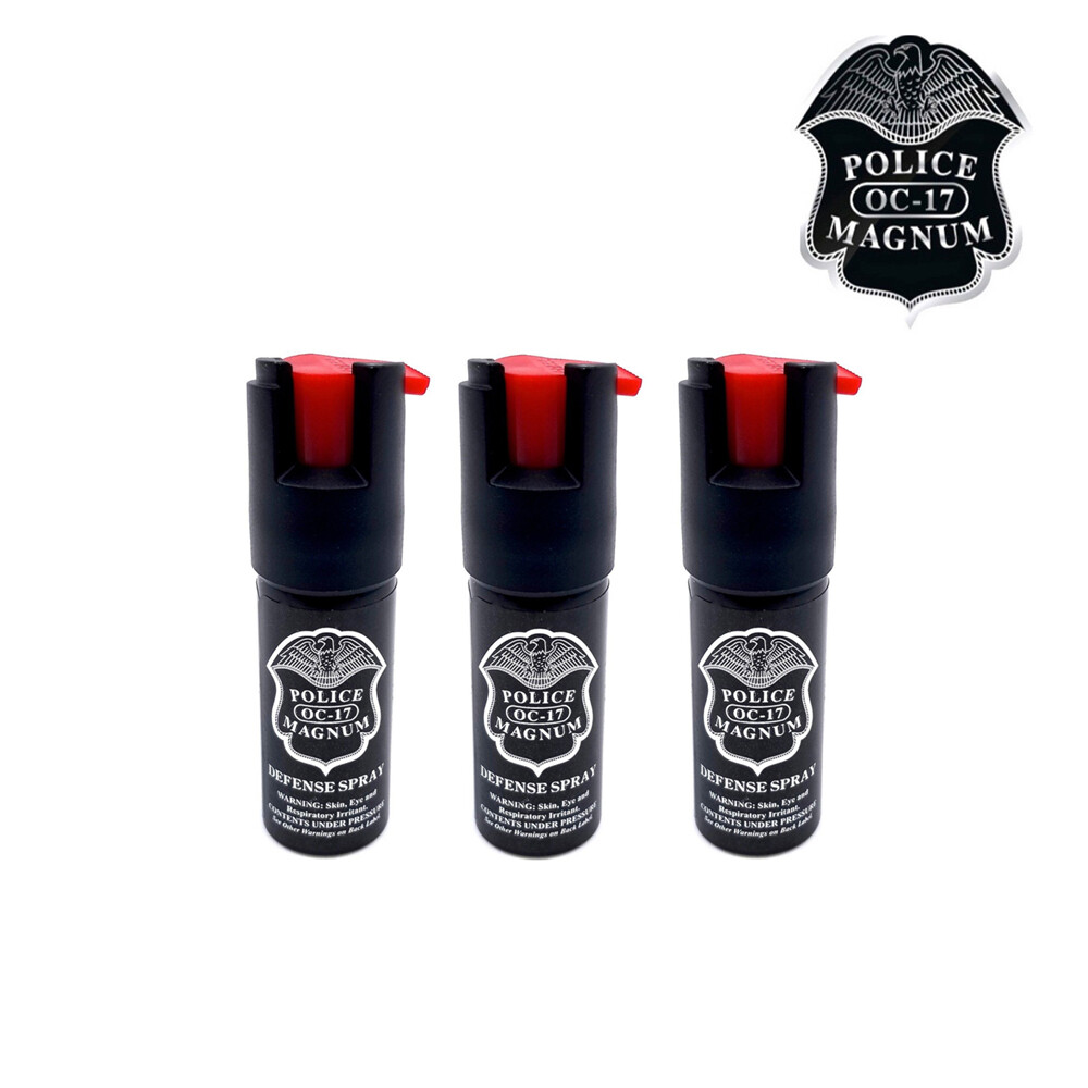 3 Pack POLICE Magnum PEPPER Spray 1/2oz OC-17 Safety lock UV Dye Self Defense