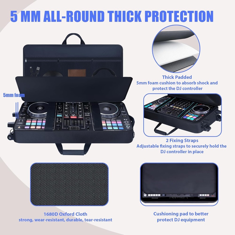 Rolling DJ Controller Case with Wheels Compatible with DDJ-GRV6/ REV5/ REV7/ DDJ