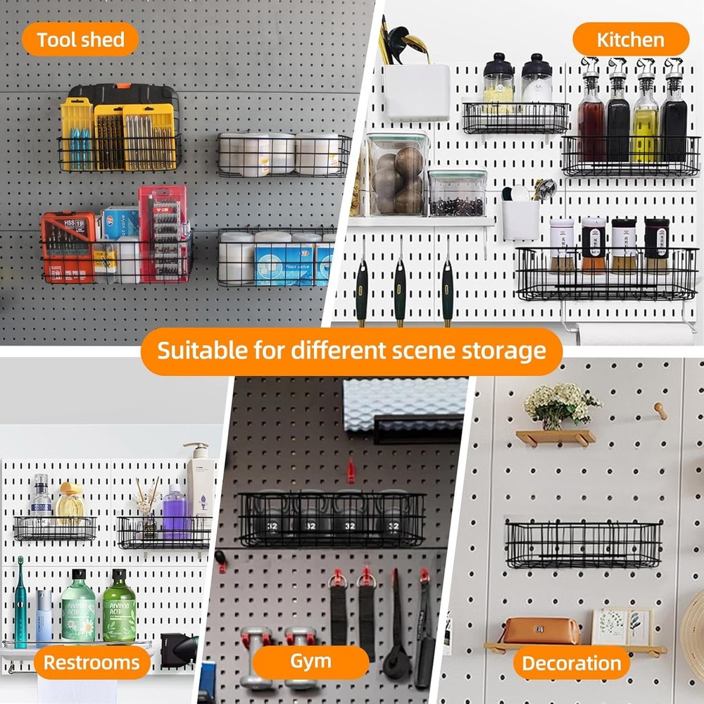 4 Pack Pegboard Baskets Hooks Set, Square Style 4 Size Peg Board Organizer Baske