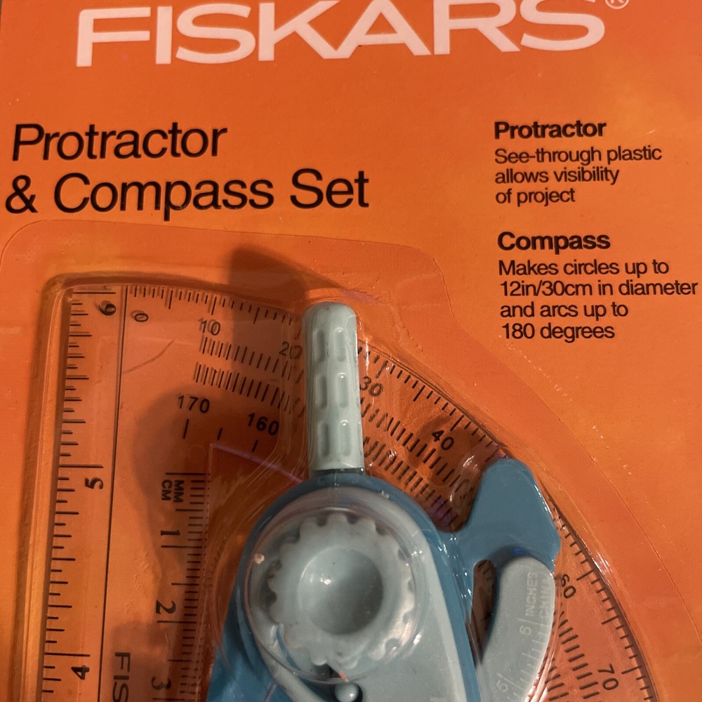 Teal Fiskars Protractor & Compass Set