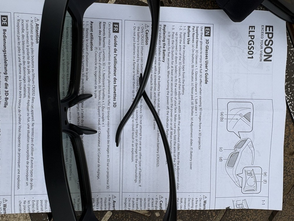 EPSON 3D Glasses Active Shutter IR ELPGS01 for Projectors Used