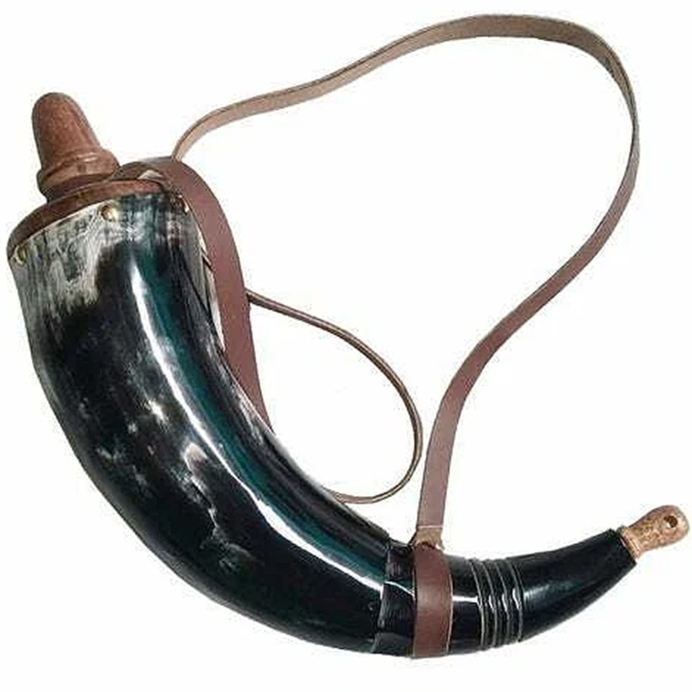 Muzzle-Loaders Authentic Black Powder Horn w/ Leather Strap for Civil War Black