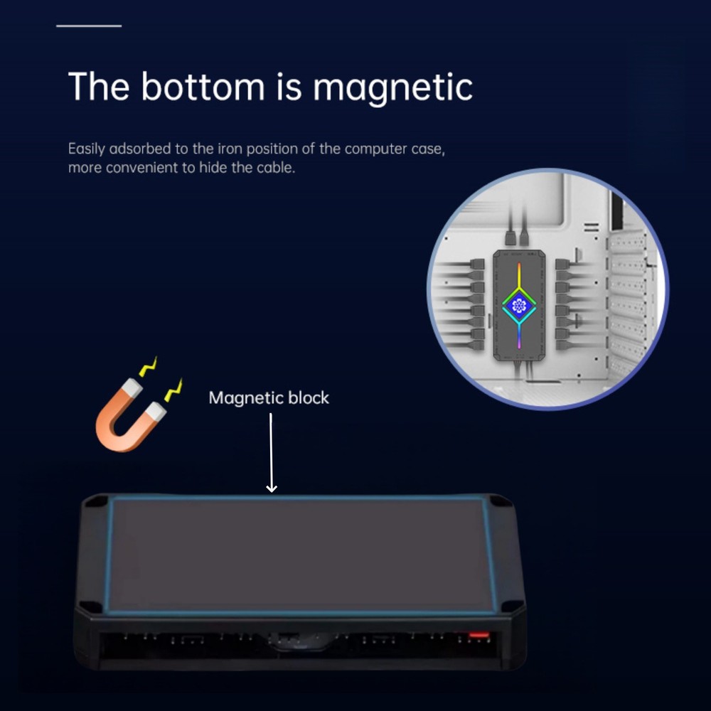 9 Port ARGB Controller with Remote & Sync Cable 3A Power for PC Fan Lighting