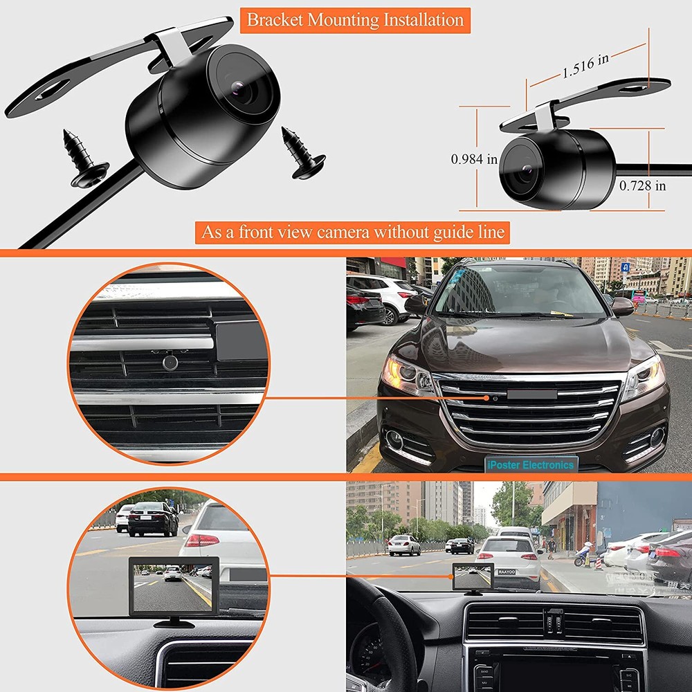 Car Backup Camera Front/Rear View Hang/Flush Mount Two Way Installation Reverse