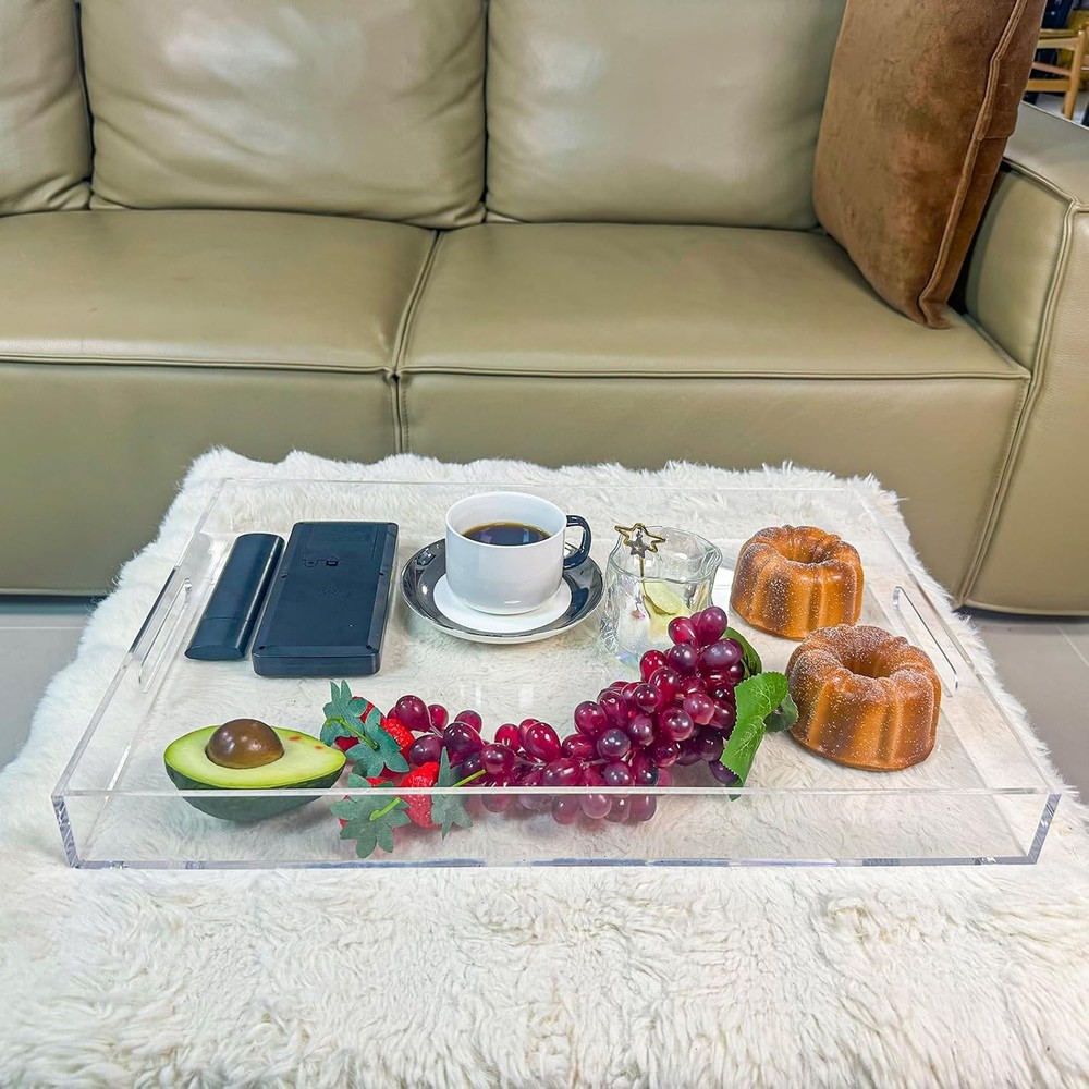 Clear Rectangular 14x20 Inches Acrylic Ottoman Tray Decorative Serving Tray