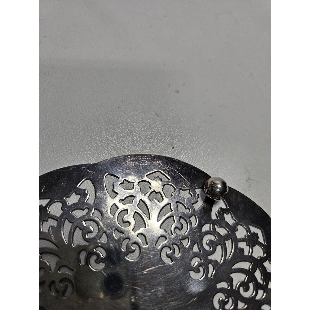 Vtg Pierced Lace Design Silverplate Scalloped Footed Trivet Denmark & W Germany
