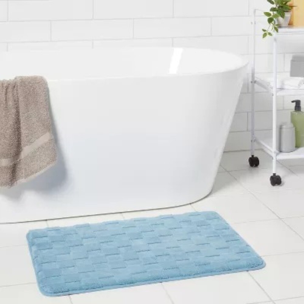 20"x30" Everyday Checked Cushion Bath Rug