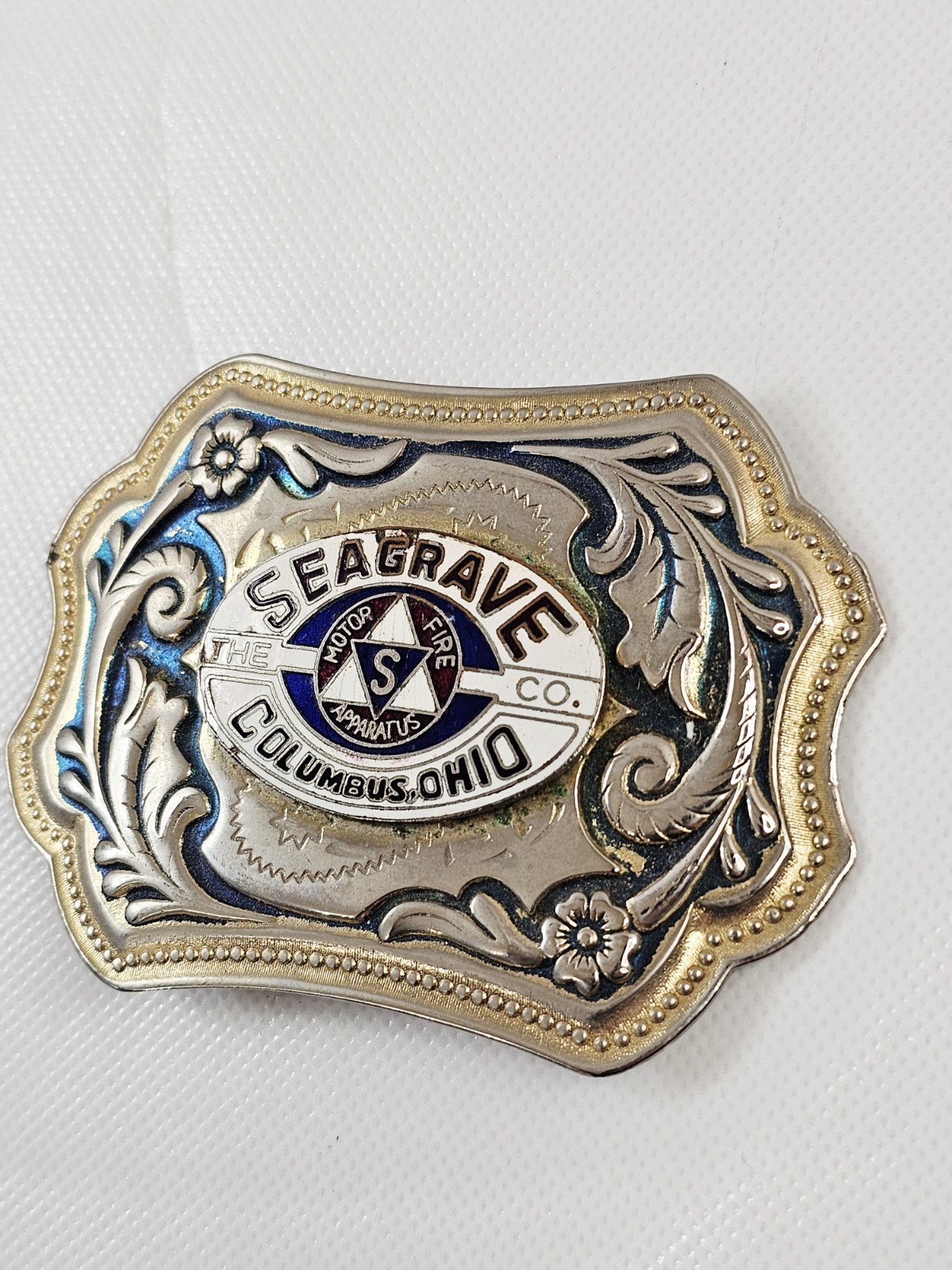 Seagrave Co Columbus Ohio Belt Buckle Motor Fire Apparatus Southwestern Floral