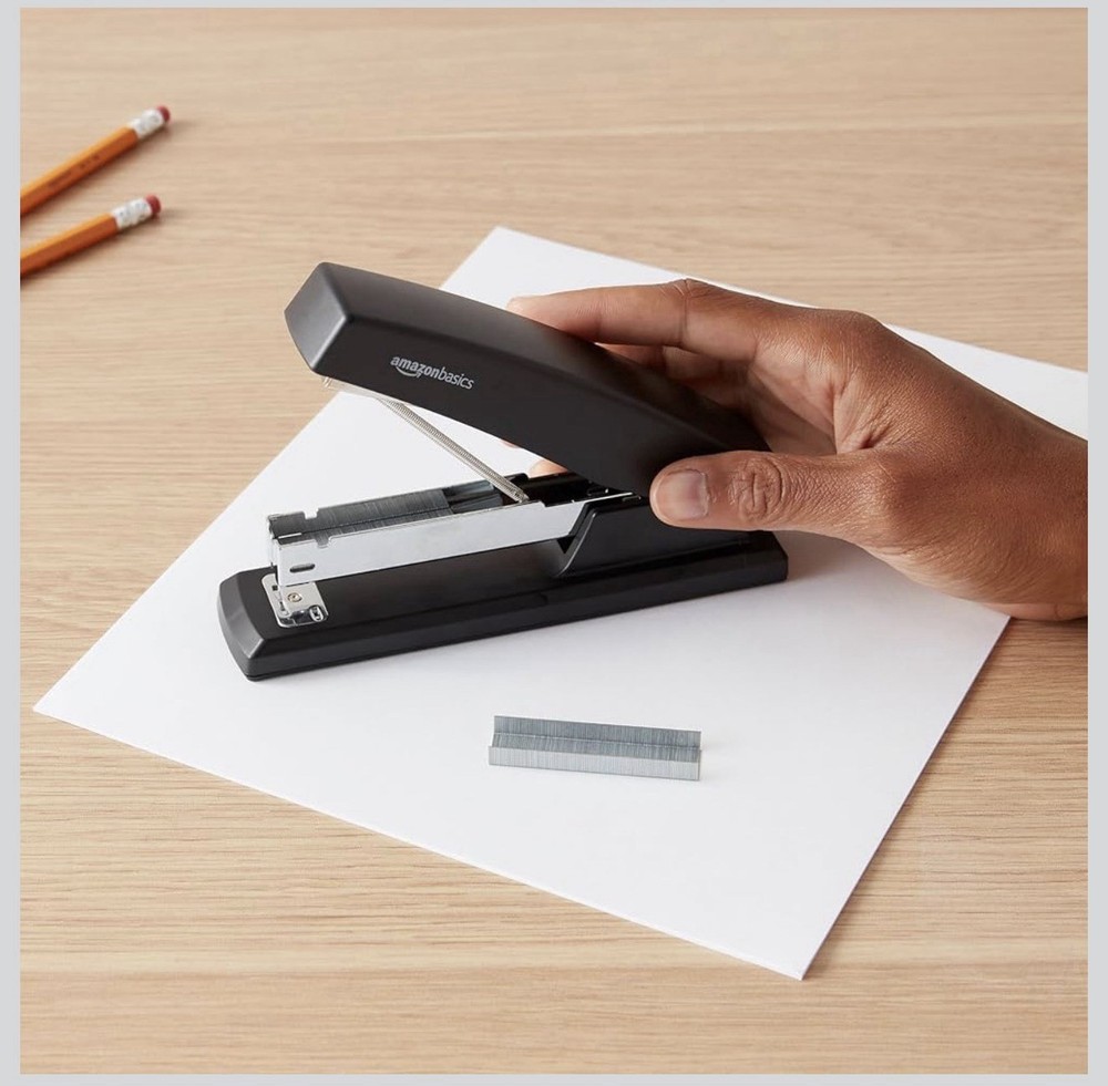 Amazon Basics Desktop Stapler Set, 3 Pack, 25 Sheet Capacity, Black