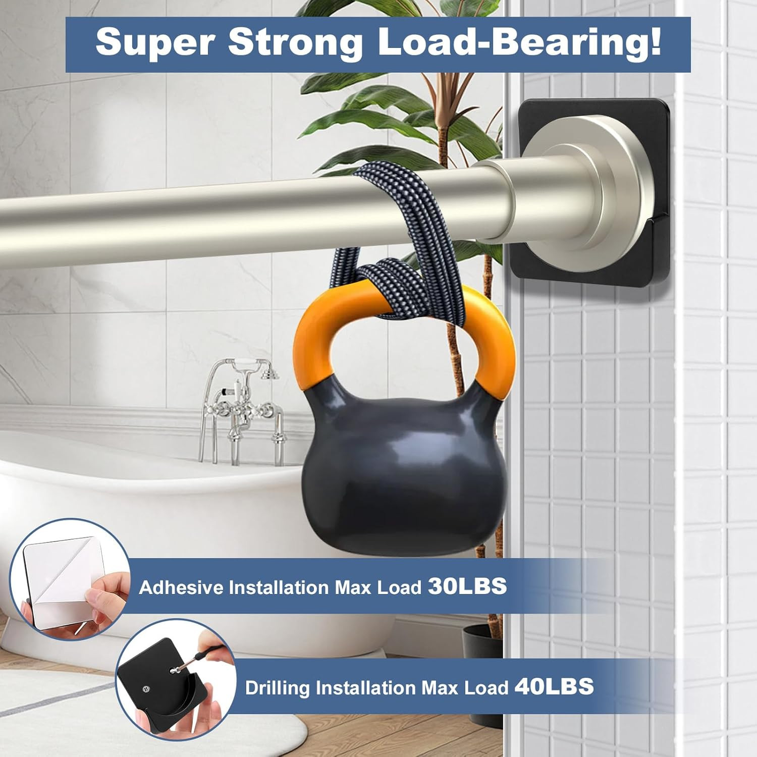 2 Pack Adhesive Shower Rod Holders, Black Transparent Rod Retainer | Never Fall