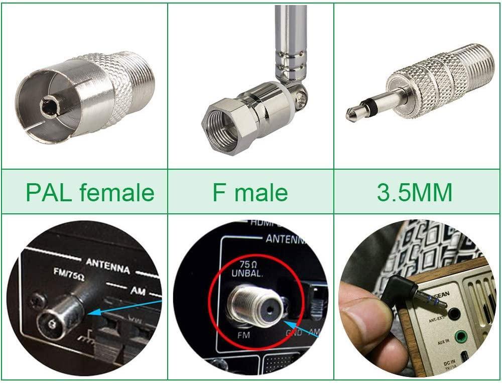 F Type Telescopic Aerial Antenna 75 Ohm with TV / 3.5 Adapter Bose Wave Radio FM