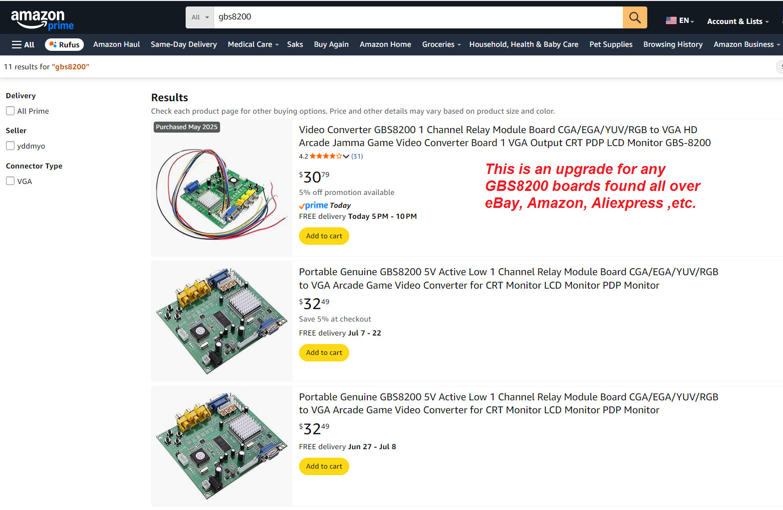 CGA - EGA Upgrade board for GBS8200 or GBS8220 Get REAL CGA EGA to VGA