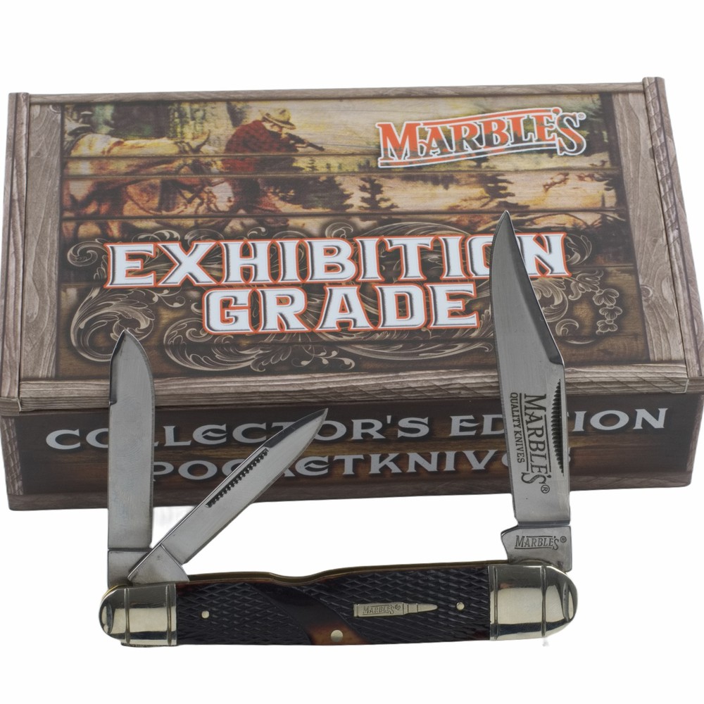 Marbles Large Whittler Folding Knife Brown Checkered Bone Handle MR686