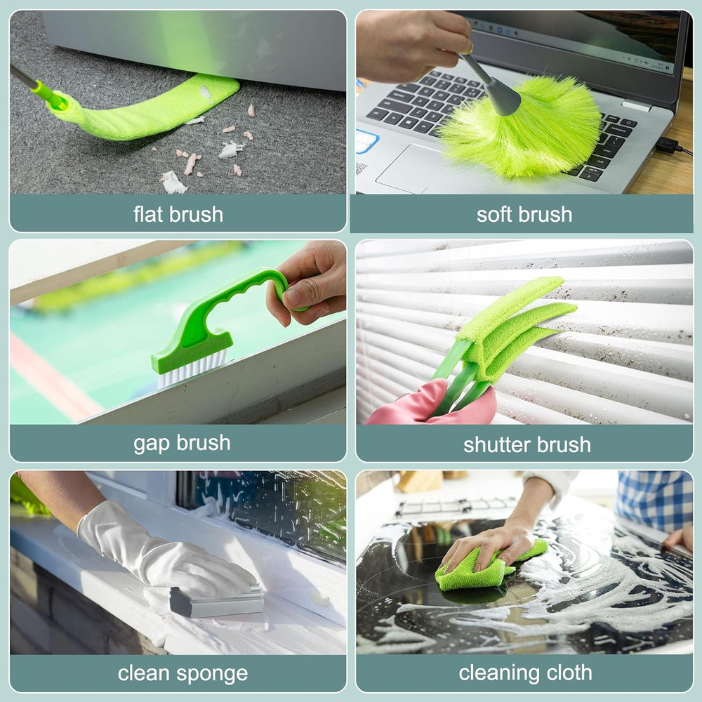 11PCS Microfiber Feather Duster Kit w/ Extension Pole Bendable Washable Cleaning
