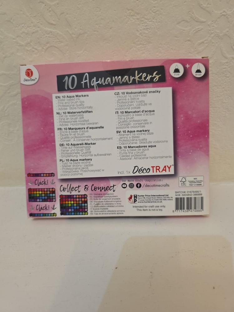 New! Decotime 10 Aquamarkers With Stackable Storage Box